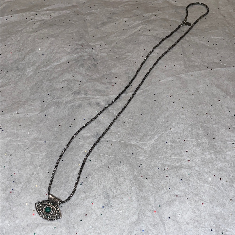 Alex and Ani Silver Necklace with Green Evil Eye Pendant see pics